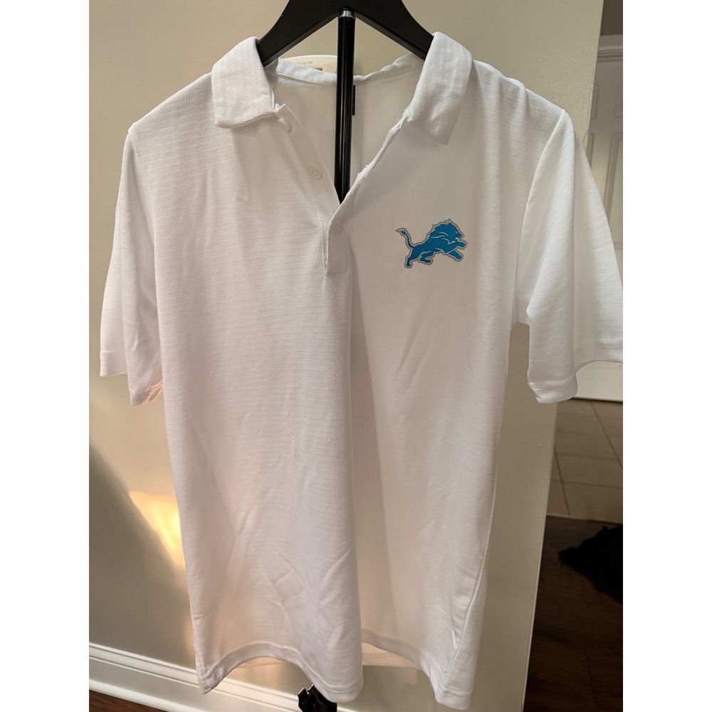 Antigua Detroit Lions Mens White Textured Short Sleeve Polo Shirt Size Medium